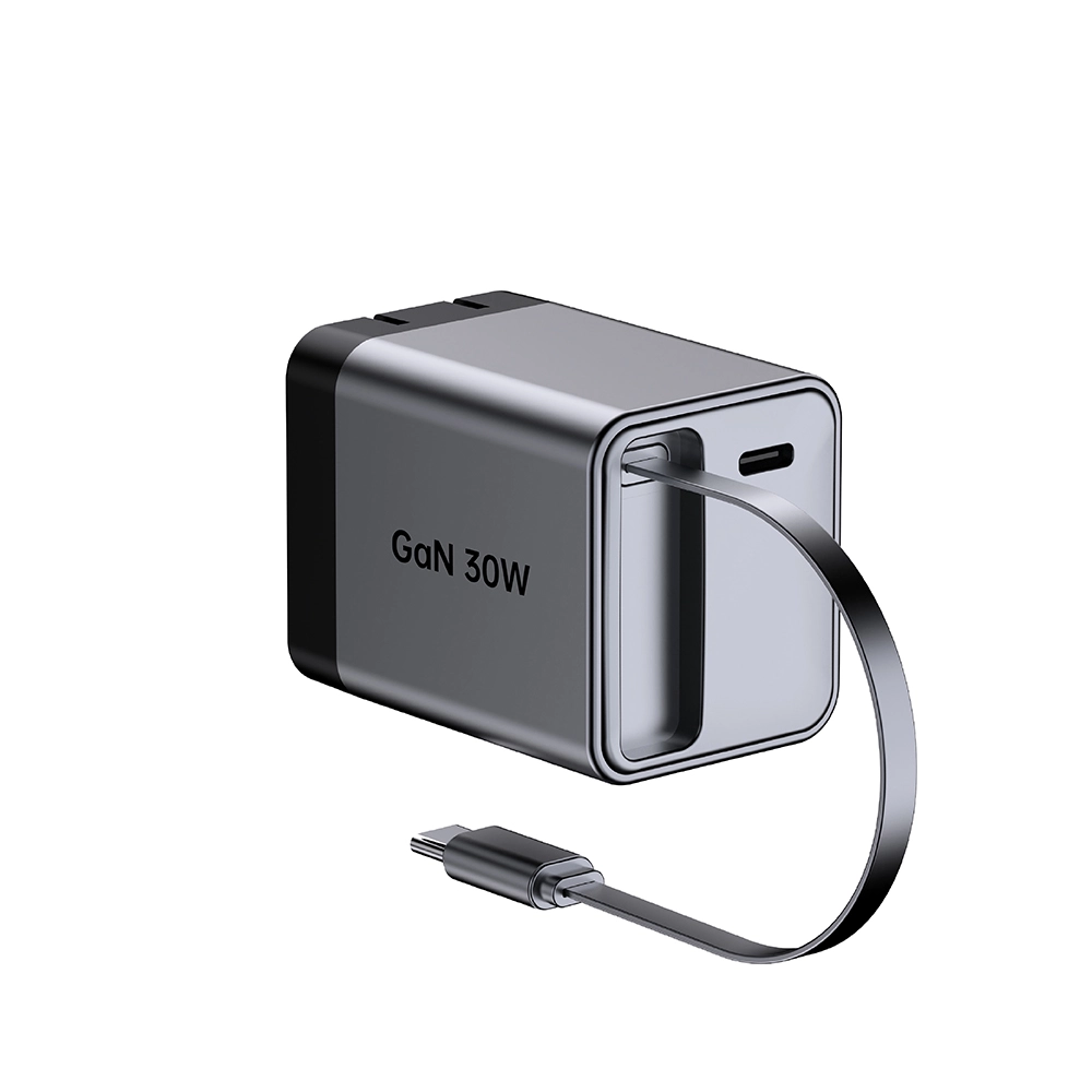 Încărcător rapid pliabil cu priză SUA de 30 W cu cablu USB C retractabil